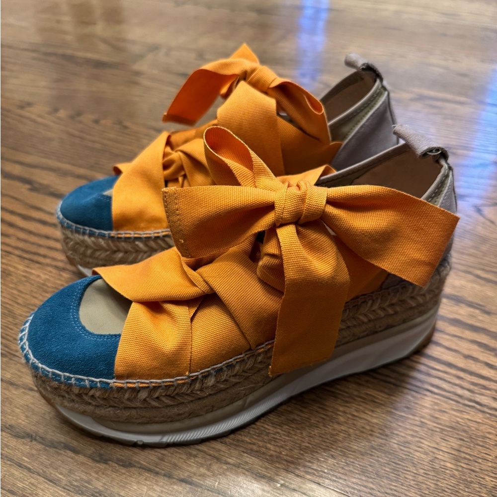 Free People Orange and Blue Espadrille Wedge Women's Sneakers, size 39